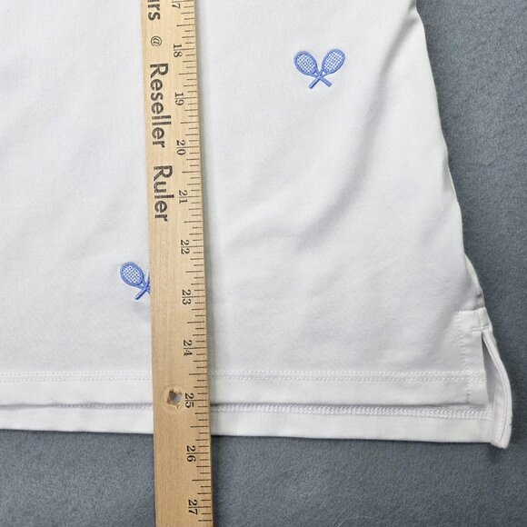 Renwick Polo Shirt Womens XL White Tennis Racket Embroidered Golf Stretch Pima - Picture 9 of 10